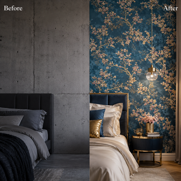 Non Self Adhesive Blue Flower Wallpaper Room Setting – Nidhi Decor 50 Sq.Ft Mumbai India