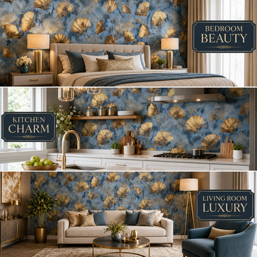 Non Self Adhesive Blue Petal Wallpaper Room Setting – Nidhi Decor 50 Sq.Ft Mumbai India