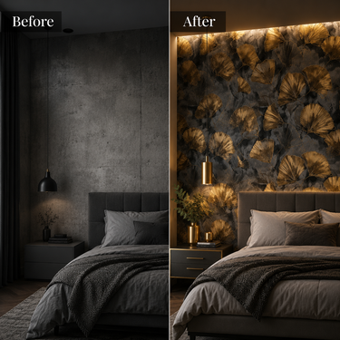 Non Self Adhesive Grey Petal Wallpaper Room Setting – Nidhi Decor 50 Sq.Ft Mumbai India