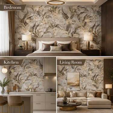 Nidhi Decor Pale Leaf Flower Wallpaper Close-Up – Vintage Floral Pattern 50 Sq.Ft Roll India