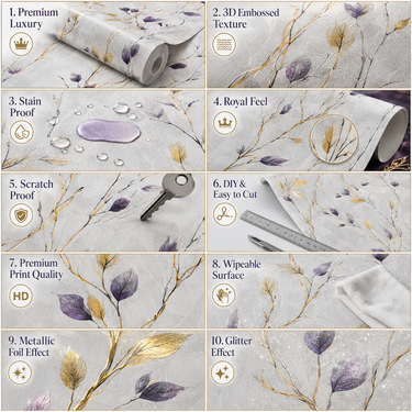 Non Self Adhesive Purple Flower Wallpaper Room Setting – Nidhi Decor 50 Sq.Ft Mumbai India