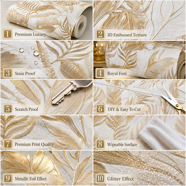 Nidhi Decor Golden Leaves Wallpaper Close-Up – Luxury Gold Leaf Pattern 50 Sq.Ft Roll India