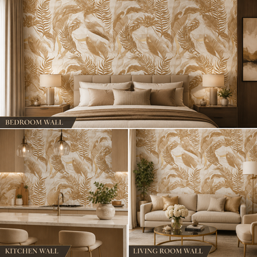 Non Self Adhesive Golden Leaves Wallpaper Feature Wall – Nidhi Decor 50 Sq.Ft Mumbai India