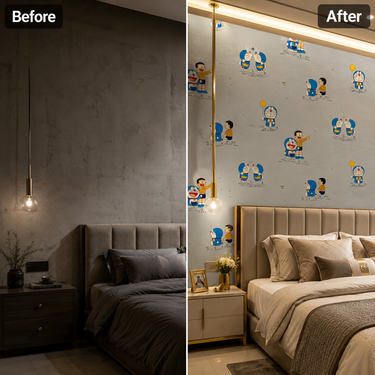 Non Self Adhesive Blue Cartoon Wallpaper Kids Bedroom Setting – Nidhi Decor 50 Sq.Ft Mumbai