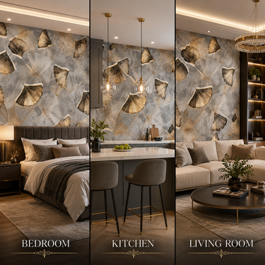 Petal Design Non-Adhesive Wallpaper 50 Sq.Ft Installed on Bedroom Wall – Nidhi Decor Mumbai