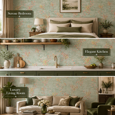 Nidhi Decor Green Pink Leaf Wallpaper Close-Up – Botanical Pattern 50 Sq.Ft Roll India