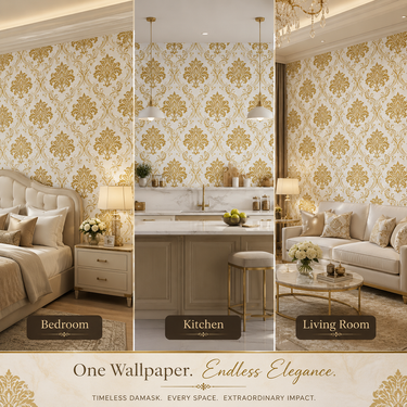 Royal Damask Peel & Stick Wallpaper on Living Room Accent Wall – Nidhi Decor Mumbai
