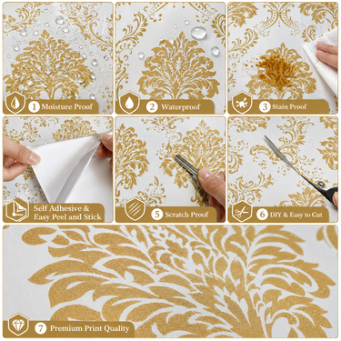 Self Adhesive Royal Damask Wallpaper Room Setting – Nidhi Decor Mumbai India