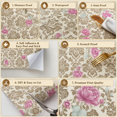 Self Adhesive Royal Flower Design Wallpaper 10m x 18in | Elegant Floral Wall Decor