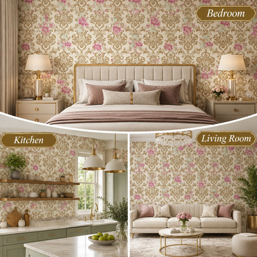 Self Adhesive Royal Flower Design Wallpaper 10m x 18in | Elegant Floral Wall Decor