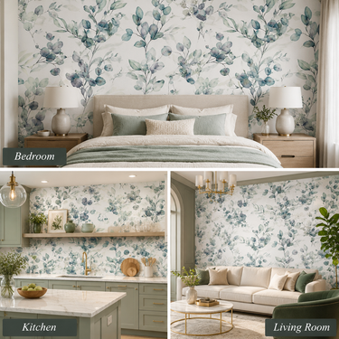Self Adhesive White Green Leaf Design Wallpaper 10 meter