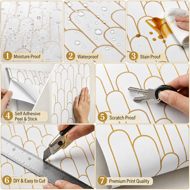 Self Adhesive Oval White Gold Wallpaper 10 meter