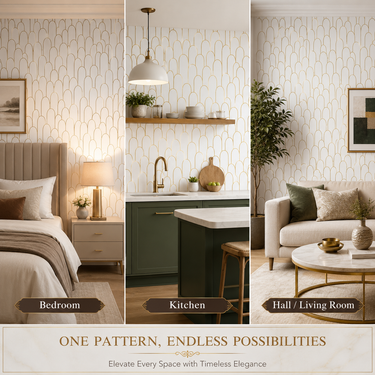 Self Adhesive Oval White Gold Wallpaper 10 meter