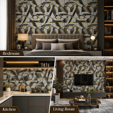 Self Adhesive 3D Gilded Dark Hexagon Relief Texture 10 Meter