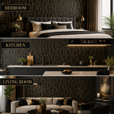 Self Adhesive Oval Black Gold Wallpaper 10 meter