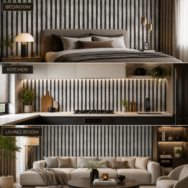 Self Adhesive Grey Black Line Wallpaper 10m x 18in | Modern Striped Wall Decor