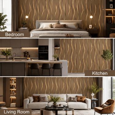 Self Adhesive Brown Curved Line Design Wallpaper 10 meter