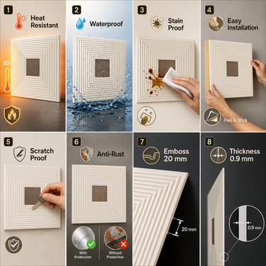 Self Adhesive Square White Tail Copper 3D PVC Wall Panel 1.5x1.5 ft | Peel & Stick