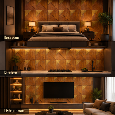 Nidhi Decor Plaina Metallic Wood Copper Panel Close-Up – Wood & Copper 3D Pattern India