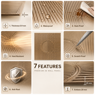Self Adhesive Metallic Wood Copper 3D PVC Wall Panel 1.5x1.5 ft | Peel & Stick