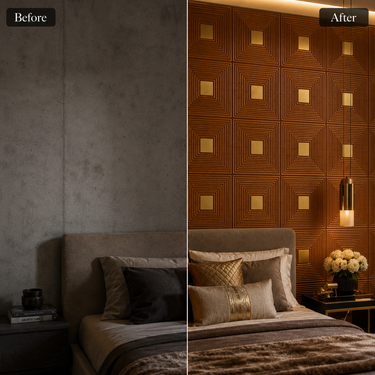 Self Adhesive Teak Wood Gold 3D PVC Wall Panel 1.5x1.5 ft | Peel & Stick