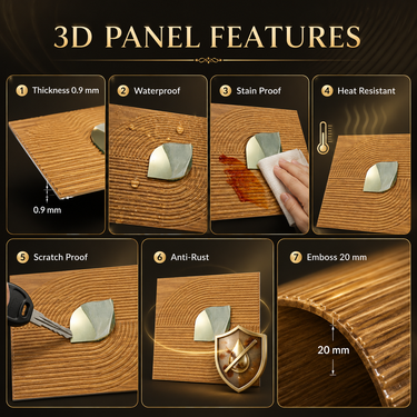 Non Self Adhesive Golden Crescent Teak Spiral 3D Panel Room Setting – Nidhi Decor Mumbai