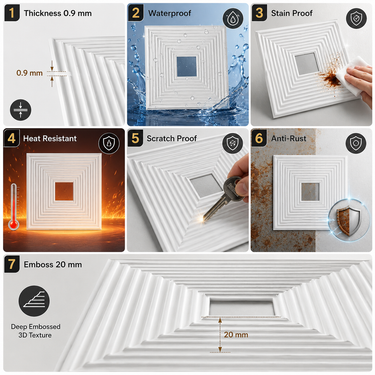 Self Adhesive Square White Silver 3D PVC Wall Panel 1.5x1.5 ft | Peel & Stick