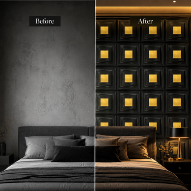 Navy Blue Gold 3D PVC Wall Panel Installed on Feature Wall – Nidhi Decor Mumbai