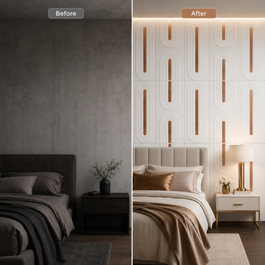 Loopa White Tail Copper 3D PVC Wall Panel Installed on Feature Wall – Nidhi Decor Mumbai