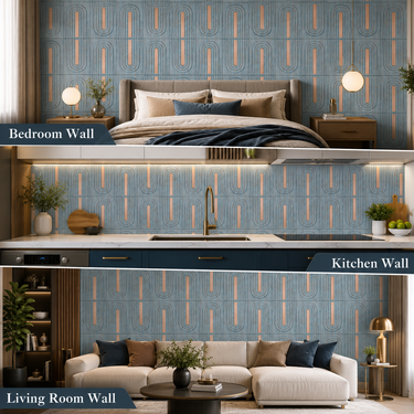 Nidhi Decor Teal Gold Panel Close-Up – Elegant Teal & Gold 3D Pattern India
