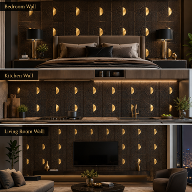 Self Adhesive Axis Orbit Magnum Brown Gold 3D PVC Wall Panel 1.5x1.5 ft | Peel & Stick