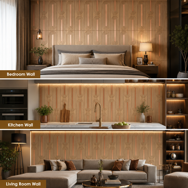 Nidhi Decor Loopa Beech Wood Gold Panel Close-Up – Beech Wood & Gold 3D Pattern India