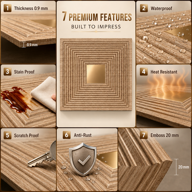 Self Adhesive Square Metallic Wood Copper 3D Acrylic-Coated PVC Wall Panel 1.5x1.5 ft | Peel & Stick