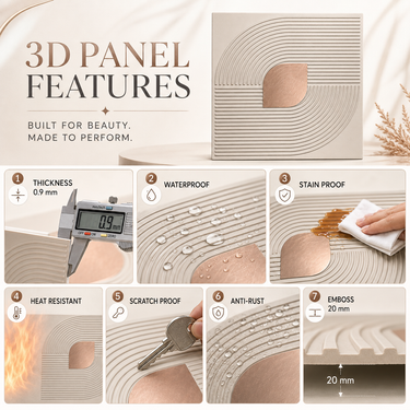 Self Adhesive Golden Crescent Spiral Mega Graige 3D Acrylic-Coated PVC Wall Panel 1.5x1.5 ft | Peel & Stick