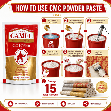 Camel CMC Wallpaper Adhesive 200g Packet – Nidhi Decor Premium Wallpaper Glue India
