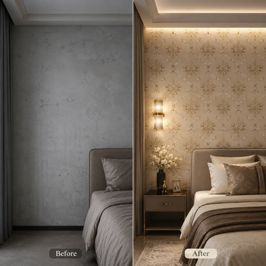 Heritage Damask Wallpaper Room View | Royal Design Wall Covering | Nidhi Decor Mumbai