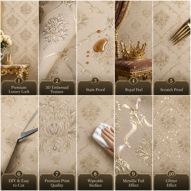Royal Design Damask Wallpaper Close-Up Heritage Pattern | Non-Adhesive Wall Decor | Nidhi Decor Mumbai