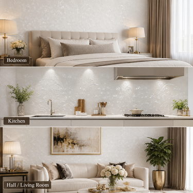 White Royal Wallpaper Close-Up Damask Texture | Quiet Luxury Pattern | Nidhi Decor Non-Adhesive Mumbai