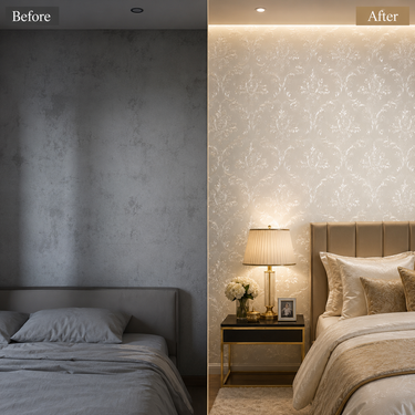 White Royal Damask Non-Adhesive Wallpaper Roll 50 Sq.Ft | 5-Year Life 180 GSM | Nidhi Decor Mumbai