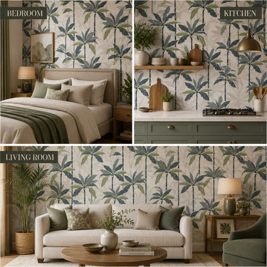 Tropical Palm Tree Wallpaper Room Mockup | Living Room Decor | Nidhi Decor Mumbai