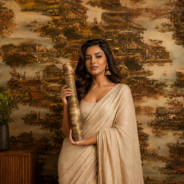 Chinese Golden Ages Non-Adhesive Wallpaper Roll | CMC Adhesive Included 50 Sq.Ft | Nidhi Decor Mumbai