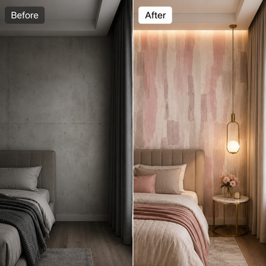 Modern Feminine Pink Abstract Wallpaper Room View | Bedroom Wall Decor | Nidhi Decor Mumbai