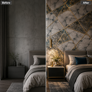 Modern Abstract Blue Shade Multiverse Wallpaper Room View | Living Room Decor | Nidhi Decor Mumbai
