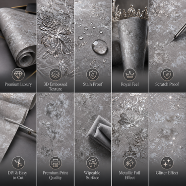 Grey Garden Wallpaper Close-Up Botanical Pattern | Quiet Luxury Wall Decor | Nidhi Decor Mumbai