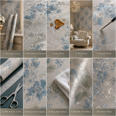 Coastal Garden Blue Floral Wallpaper Room Mockup | Living Room Wall Decor | Nidhi Decor Mumbai
