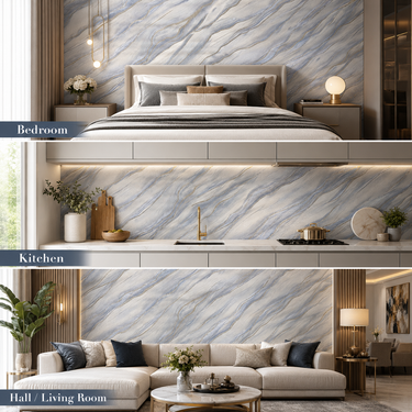Coastal Blue Wave Wallpaper Room Mockup | Bedroom Wall Decor | Nidhi Decor Mumbai
