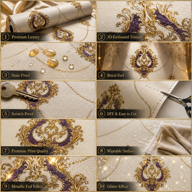 Purple Royal Damask Wallpaper Close-Up Regal Pattern | Luxury Wall Decor | Nidhi Decor Mumbai