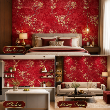 Non Self Adhesive Red Chinese Era 58 SQFT Wallpaper