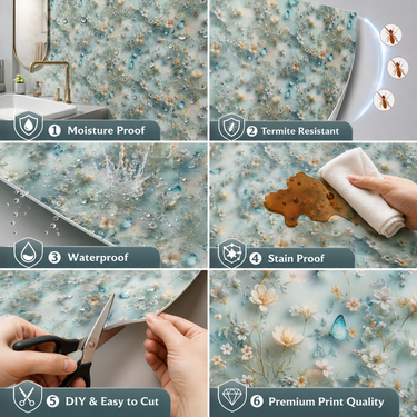Teal Floral PVC Foam Sheet ND-173 Features – Moisture Proof Waterproof Stain Proof DIY Easy to Cut | Nidhi Decor