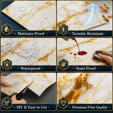 Gold Marble PVC Foam Sheet ND-053 Features – Moisture Proof Waterproof Stain Proof DIY Easy to Cut | Nidhi Decor